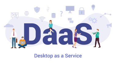 daas masaüstü servis konsepti olarak büyük kelime veya metin ve modern düz stile sahip takım insanları - vektör