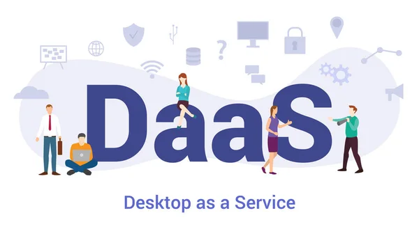 DaaS 데스크톱, 빅 워드 또는 텍스트 및 현대의 플랫 스타일 - 벡터를 사용하는 사람들 과 팀을 갖춘 서비스 개념 — 스톡 벡터