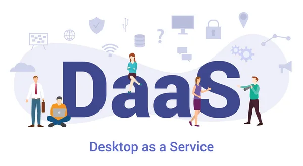 Daas desktop como um conceito de serviço com palavras grandes ou pessoas de texto e equipe com estilo plano moderno - vetor — Vetor de Stock