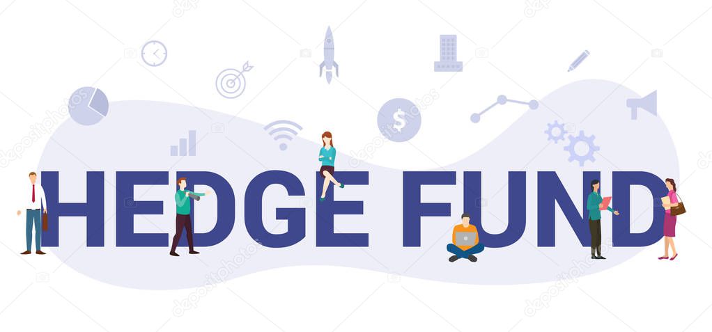 hedge fund concept with big word or text and team people with modern flat style - vector