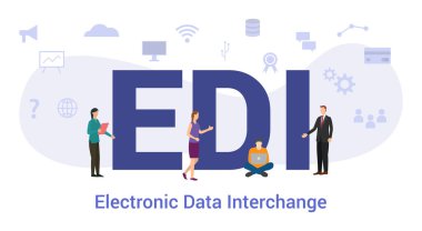 EDİ elektronik veri değişimi kavramı büyük kelime ya da metin ve modern düz stile sahip ekip elemanları - vektör