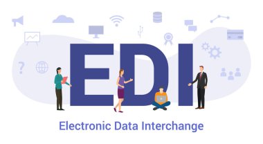 edi electronic data interchange concept with big word or text and team people with modern flat style - vector clipart