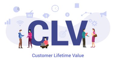 clv müşteri yaşam süresi değer kavramı büyük kelime ya da metin ve modern düz stile sahip takım insanları - vektör
