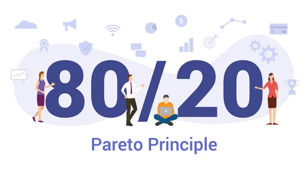 80 / 20 règle pareto concept d'entreprise avec grand mot ou texte et les gens de l'équipe avec style plat moderne - vecteur — Image vectorielle