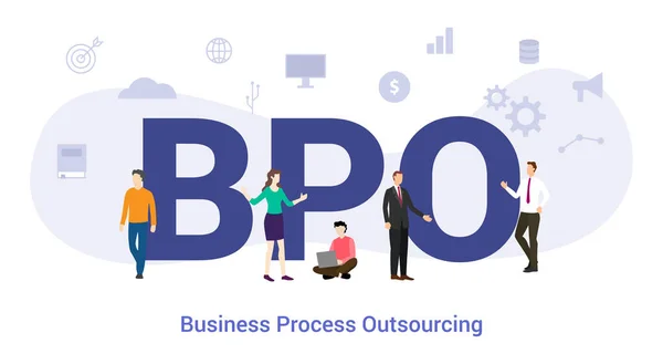 Bpo business process outsourcing koncept med stora ord eller text och team människor med modern platt stil - vektor — Stock vektor