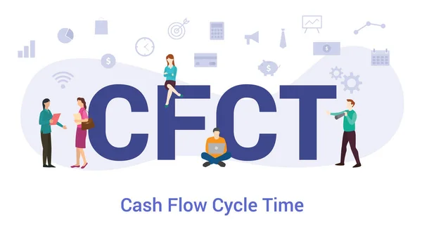 Cfct концепция цикла денежных потоков с большим словом или текстом и команда людей с современным плоским стилем - вектор — стоковый вектор