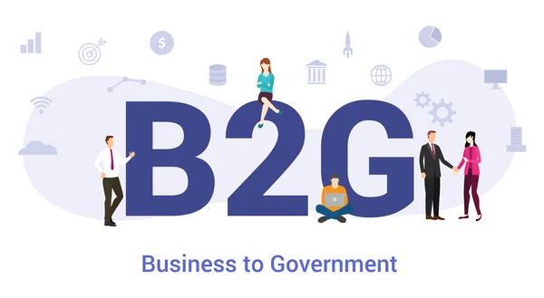 B2g concept d'entreprise à gouvernement avec grand mot ou texte et les gens de l'équipe avec style plat moderne vecteur — Image vectorielle