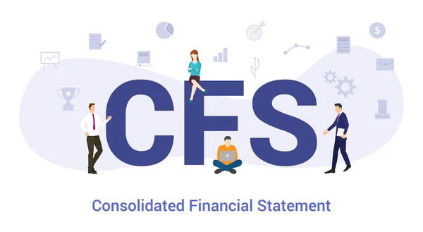 Cfs консолідована концепція фінансової звітності з великим словом або текстом і команда людей з сучасним плоским стилем вектор — стоковий вектор