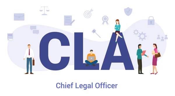 CLA 최고 법률 책임자의 두문 자어 개념큰 단어 또는 텍스트 및 현대 플랫 폼 - 벡터를 가진 팀 사람들 — 스톡 벡터