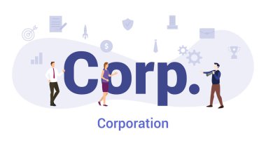 corp or corporation concept with big word or text and team people with modern flat style - vector