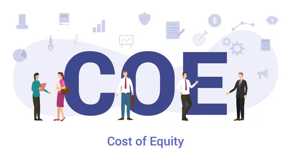 Coe cost of equity concept met groot woord of tekst en team mensen met een moderne platte stijl - vector — Stockvector