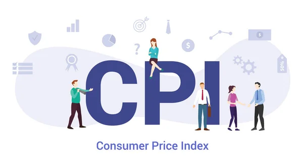 Cpi consumentenprijsindex concept met groot woord of tekst en team mensen met moderne platte stijl - vector — Stockvector