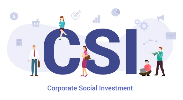 Csi corporate social investment concept met groot woord of tekst en team mensen met een moderne platte stijl - vector — Stockvector