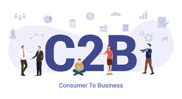 C2b concept consommateur-entreprise avec grand mot ou texte et équipe de personnes avec style plat moderne - vecteur — Image vectorielle