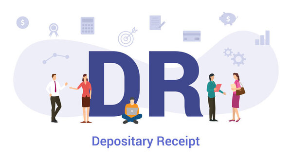 dr depositary receipt concept with big word or text and team people with modern flat style - vector
