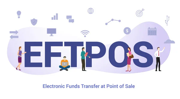 Eftpos elektronische geldoverdracht op verkooppunt concept met groot woord of tekst en team mensen met moderne platte stijl - vector — Stockvector