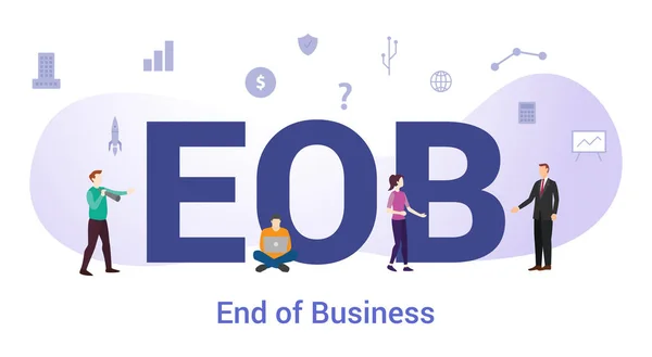 Eob end of business concept with big word or text and team people with modern flat style - vector — Stock vektor