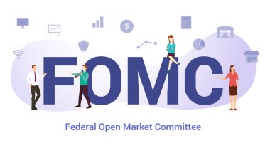 Büyük kelime ya da metin içeren federal açık pazar komitesi konsepti ve modern düz stile sahip takım insanları - vektör