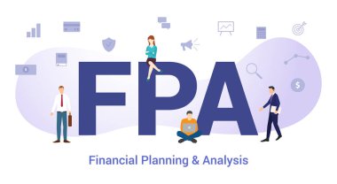 fpa finansal planlama ve analiz kavramı büyük kelime ya da metin ve modern düz stile sahip takım insanları - vektör