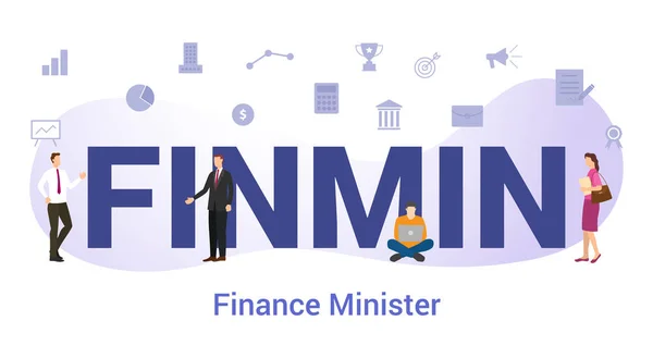 Finmin Financial Finance Minister Concept Big Word Text Team People — стоковый вектор