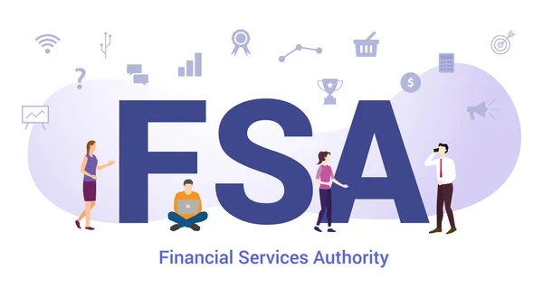 带有大字或文字的Fsa金融服务权威概念和具有现代平面风格的团队成员 — 图库矢量图片