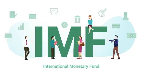 Imf концепция международного валютного фонда с большим словом или текстом и команда людей с современным плоским стилем - вектор — стоковый вектор