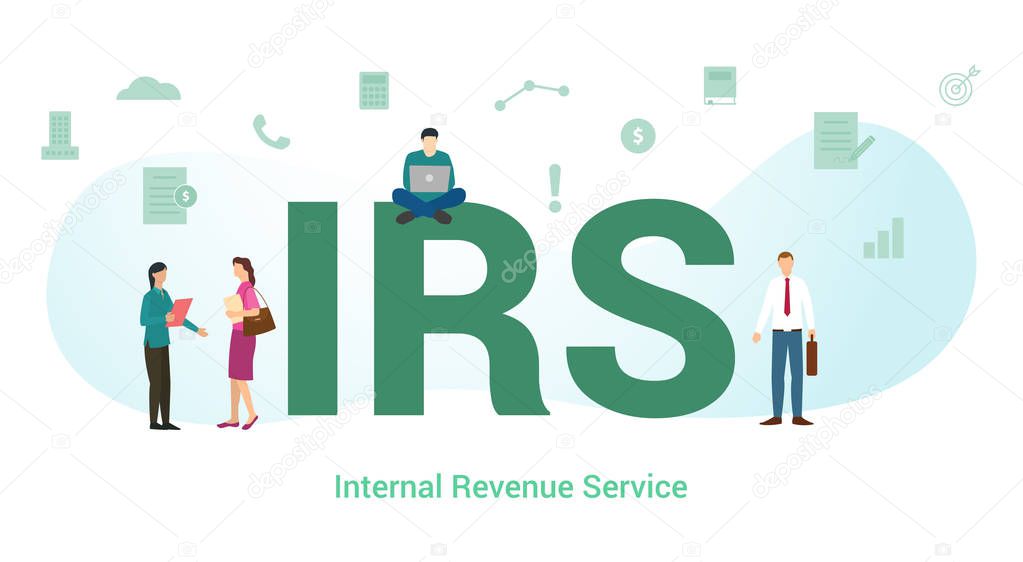 irs internal revenue service concept with big word or text and team people with modern flat style - vector