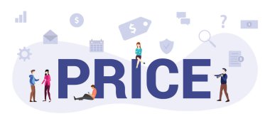 price concept with modern big text or word and people with icon related modern flat style clipart