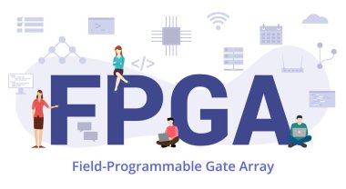fpga field programmable gate array concept with modern big text or word and people with icon related modern flat style clipart