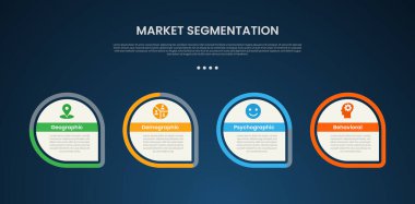 piyasa segmentasyon bilgi şablonu ve ana hatları ile yaratıcı çember ile keskin dipsiz dipsiz alt arka plan biçimi slayt sunum vektörü için 4 nokta