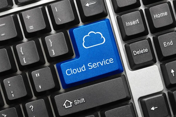 Vista Ravvicinata Sulla Tastiera Concettuale Cloud Service Tasto Blu — Foto Stock