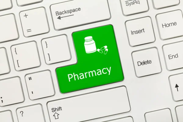 Close View White Conceptual Keyboard Pharmacy Green Key Drugs Symbol — Stock Photo, Image