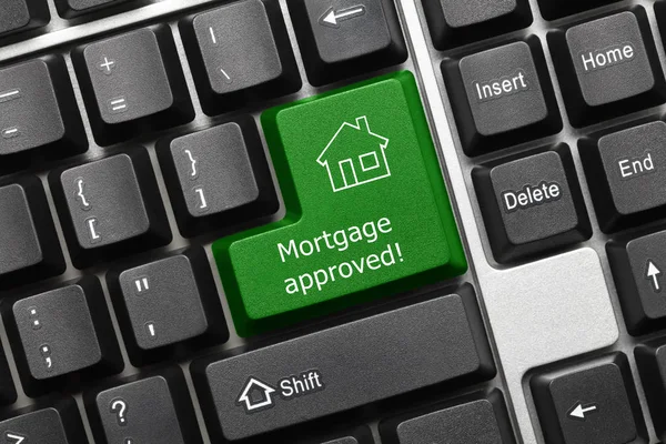 Close View Conceptual Keyboard Mortgage Approved Green Key — Stock Photo, Image