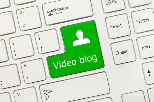 Nahaufnahme Auf Weißer Konzeptueller Tastatur Videoblog Grüne Taste — Stockfoto