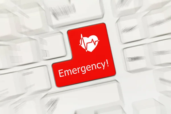 Close View White Conceptual Keyboard Emergency Red Key Cardiology Symbol — Stock Photo, Image