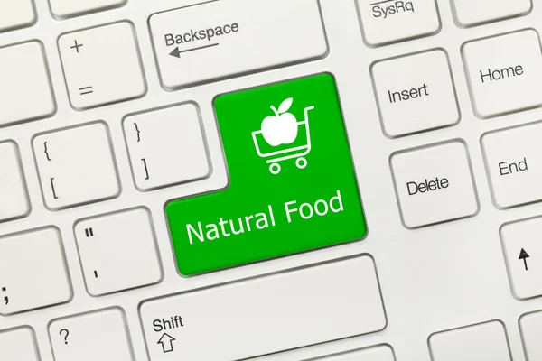 白い概念キーボード 自然食品 緑色のキーのクローズ アップ ビュー — ストック写真