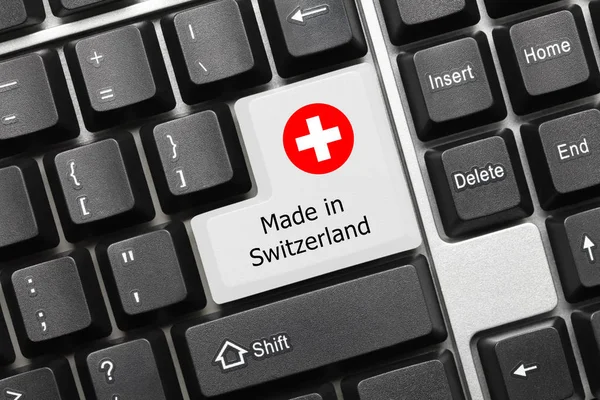Закрытый Вид Концептуальную Клавиатуру Сделано Швейцарии Ключ Флагом — стоковое фото