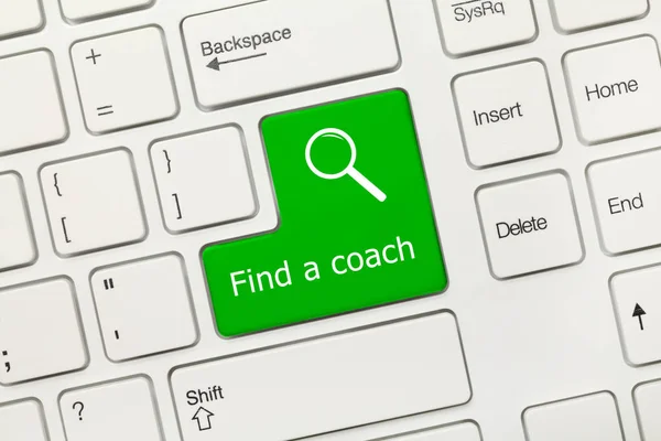 Vergrote Weergave Witte Conceptuele Toetsenbord Vind Een Coach Groene Toets — Stockfoto