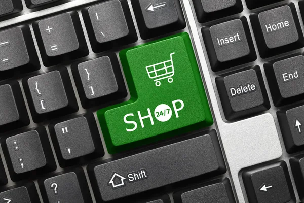 Vergrote Weergave Conceptuele Toetsenbord Shop Groene Toets — Stockfoto