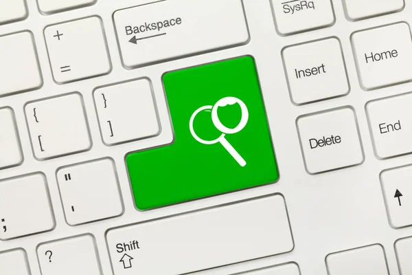 Nahaufnahme Auf Weißer Konzeptioneller Tastatur Grüne Taste Mit Sicherem Suchsymbol — Stockfoto