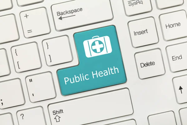 Крупним Планом Перегляд Білій Концептуальній Клавіатурі Public Health Синя Клавіша — стокове фото