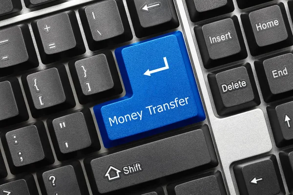 Close View Conceptual Keyboard Money Transfer Blue Key — Stock Photo, Image