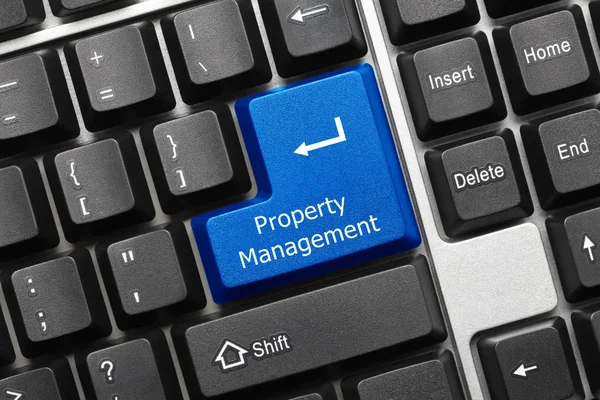 Close View Conceptual Keyboard Property Management Blue Key — Stock Photo, Image