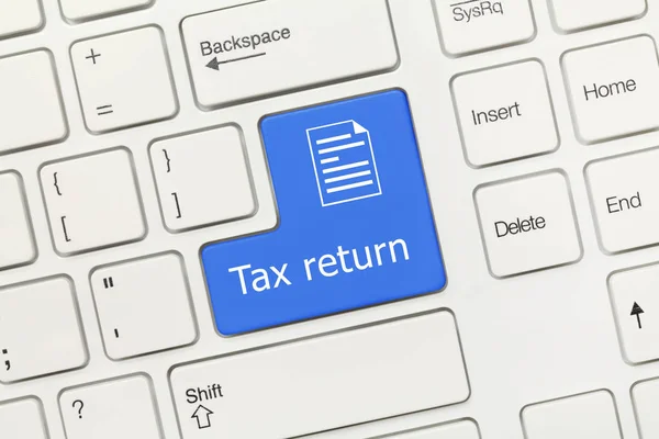 Close View White Conceptual Keyboard Tax Return Blue Key — Stock Photo, Image