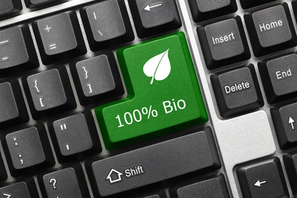 Zbliżenie Koncepcyjne Klawiatury 100 Bio Zielony Klucz — Zdjęcie stockowe