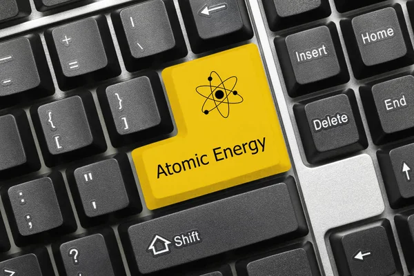 Detailní Pohled Koncepční Klávesnice Pro Atomovou Energii Žluté Tlačítko — Stock fotografie