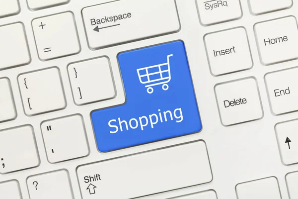 Close View White Conceptual Keyboard Shopping Blue Key Shop Cart — Stock Photo, Image