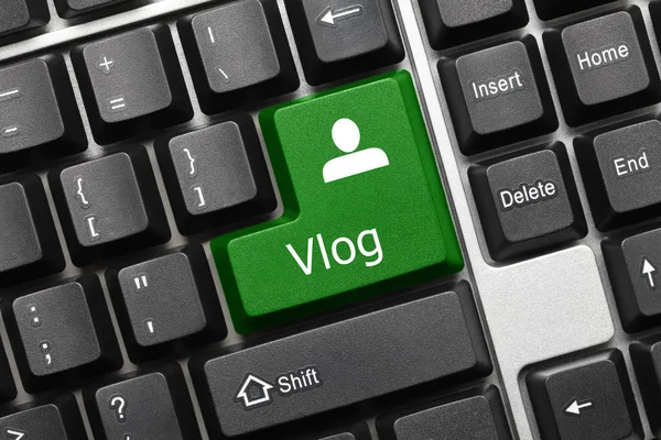 Close View Conceptual Keyboard Vlog Green Key — Stock Photo, Image