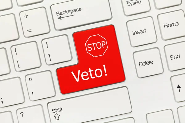 Nahaufnahme Auf Weißer Konzeptueller Tastatur Veto Rote Taste — Stockfoto