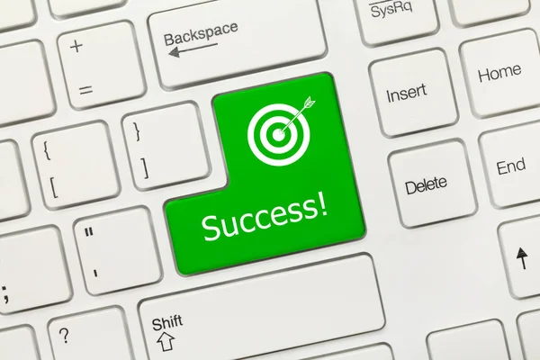 Close View White Conceptual Keyboard Success Green Key Target Symbol — Stock Photo, Image